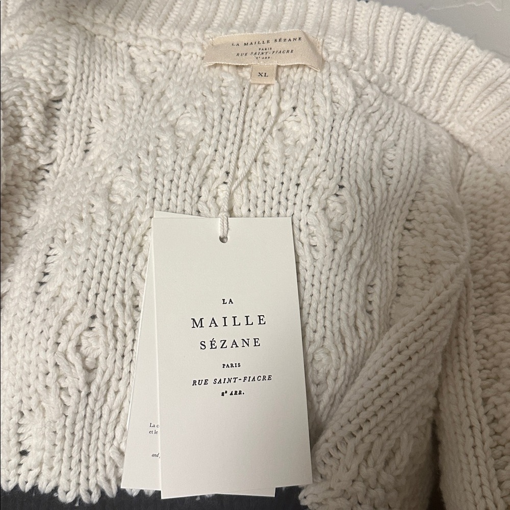 Sezane Sean Cardigan Ecru / Navy - Size XL - Picture 5 of 7